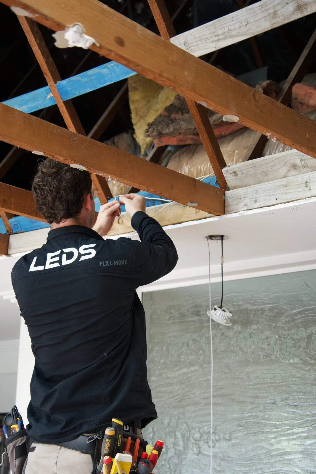 LEDS electrician wiring new ceiling lights