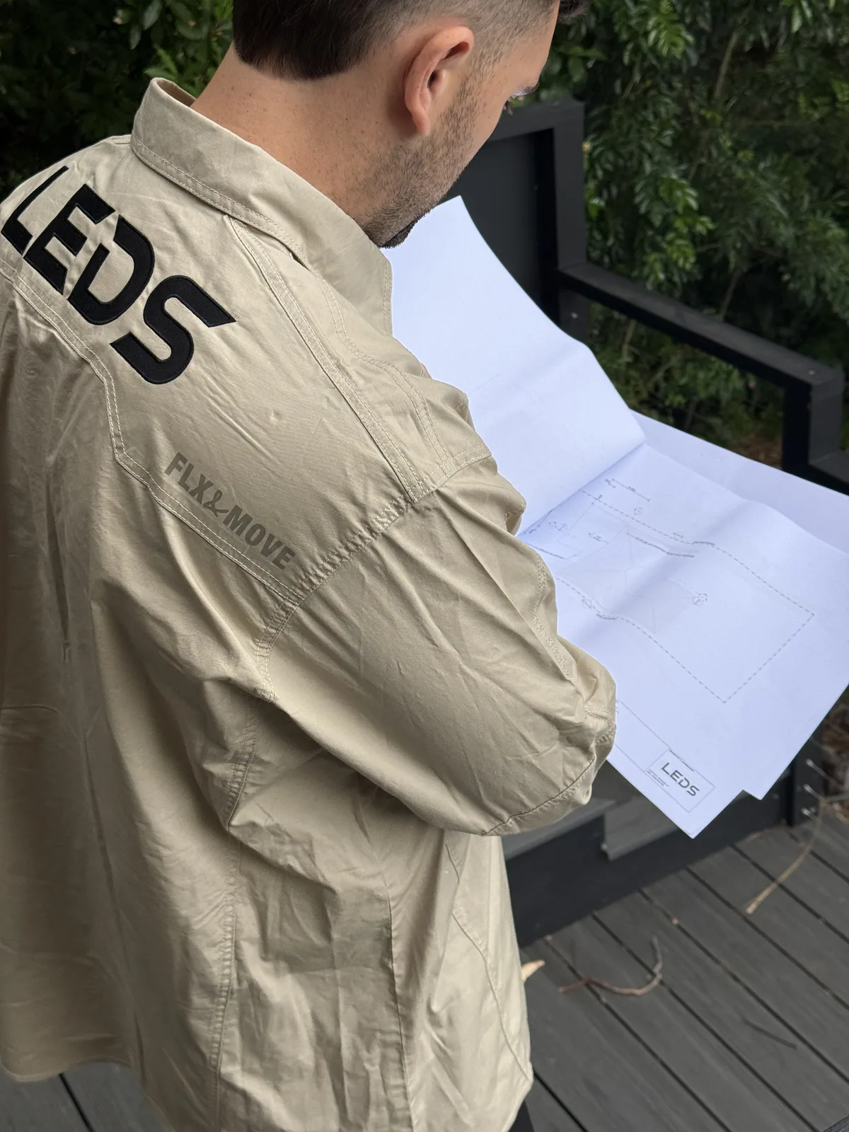 Checking the plans out on the deck