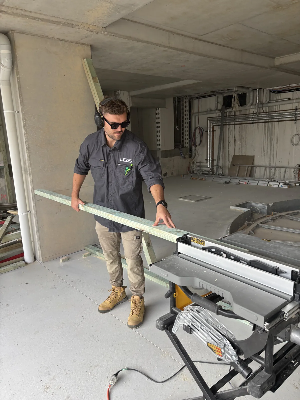 Lining up timber for a cut