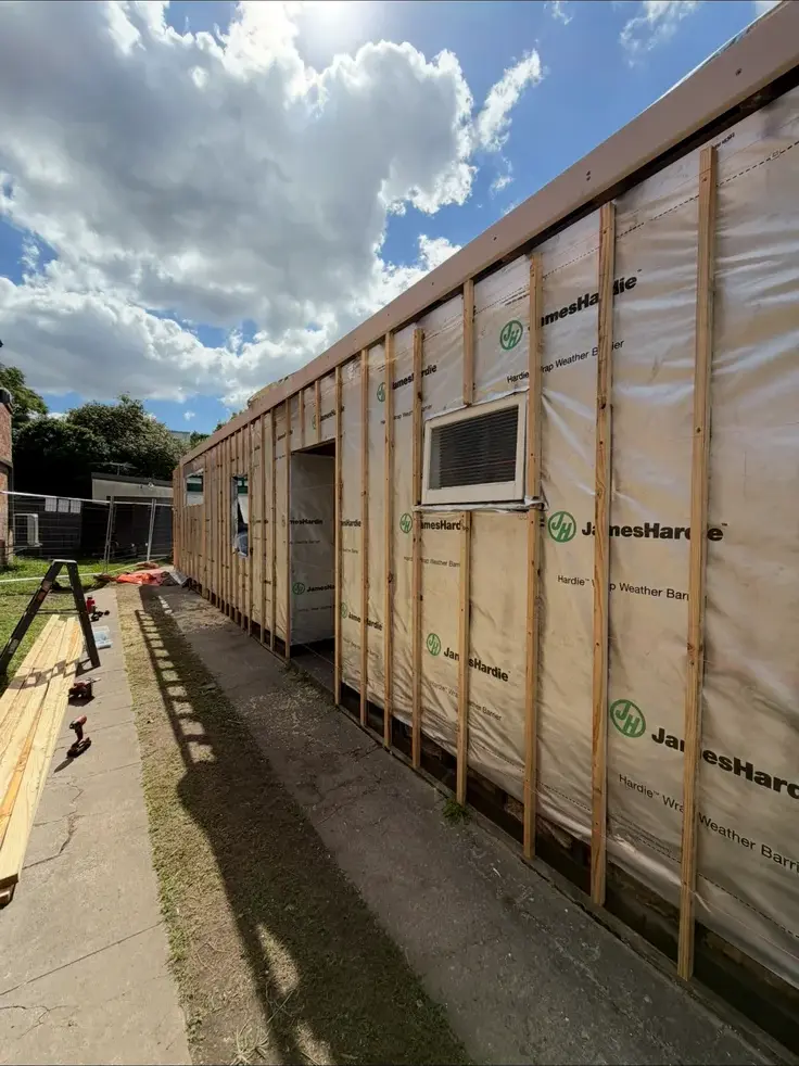 Wall frames wrapped in sarking
