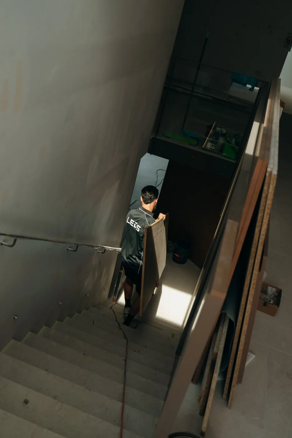 Heading down the stairs on a renovation